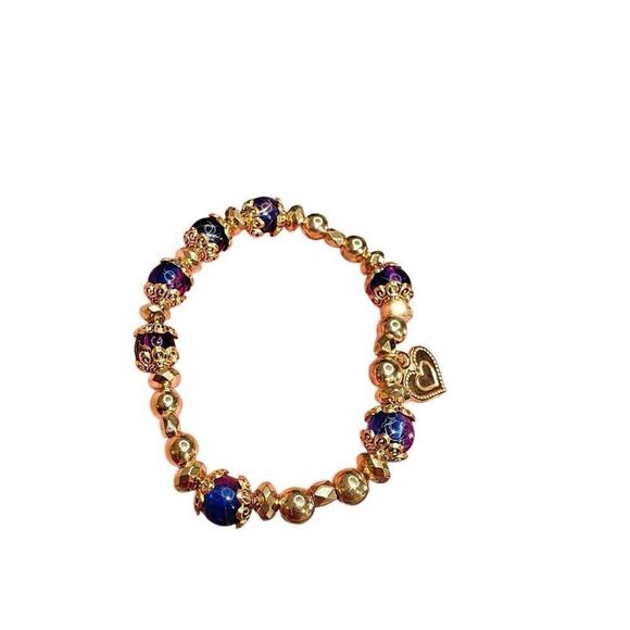 Handmade Gold Beaded Charm Bracelet - Picture 1 of 2